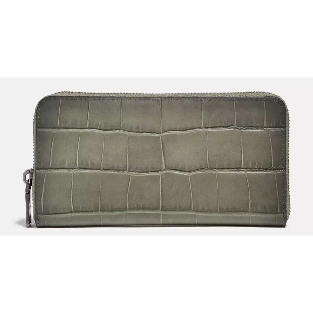 Coach Gray Croc Embossed Leather Zip Around Long Wallet
